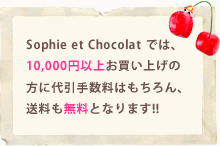 Sophie et Chocolat では、10,000円以上お買い上げの方に代引手数料はもちろん、送料も無料となります